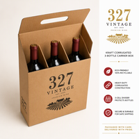 Boîte d'emballage en carton ondulé kraft personnalisée pour 3 bouteilles de vin, pliable, avec poignée découpée
