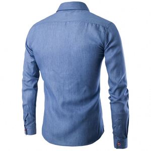 Camisas Casuales de Moda para Hombre, Primavera y Otoño, Populares, con Bolsillo, de Algodón, Ajustadas, de Manga Larga, Estilo Denim - Product Image 3