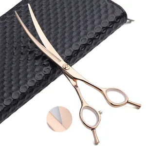 6.5/7.0/7.5 Inch High Quality JP440C narrow edgel Dog Double Curved Scissor Rose Gold Pet Grooming Scissors Curved