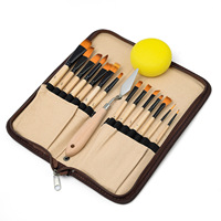 Ensemble de 14 pinceaux de peinture, pinceaux pour aquarelle et acrylique de voyage, dans un sac en toile, spatule, éponge, couleur kaki, modèle 008, fabriqué en Chine