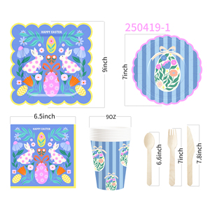 DAMAI <b>Easter</b> Party Supplies Party Disposable Tableware Set Birthday Favor for 8 Guests Bunny Eggs Paper Plates Cups <b>Napkins</b> - Product Image 6