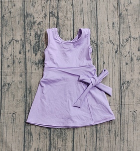Robe de yoga sans manches pour bébé fille, motif nœuds violets unis, longueur genou, collection été, vente en gros GSD3034 - Product Image 6