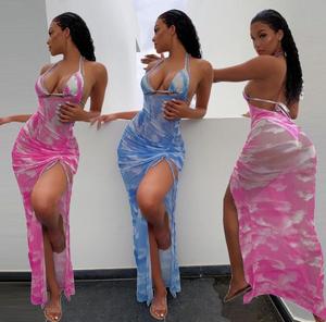 2022 traje de baño Sexy para mujer translúcido malla <span class=keywords><strong>Bikini</strong></span> cubierta vestido estampado ropa de playa Sexy <span class=keywords><strong>Bikini</strong></span> traje de baño traje de tres piezas - Product Image 1