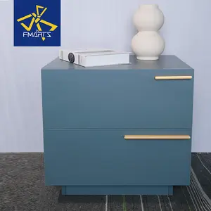 高品质多功能蓝色棕色木质橱柜支架2个储物抽屉边桌床头柜