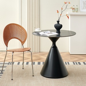 Table à manger ronde en pierre frittée de style nordique, simplicité moderne, avec <span class=keywords><strong>pieds</strong></span> en métal, <span class=keywords><strong>4</strong></span> places, crème française et blanc pur - Product Image 2