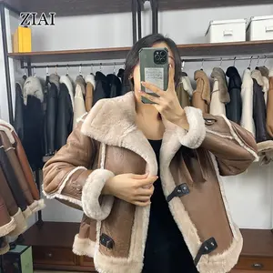 Fur Coat Women's lace-up genuine leather lambswool motorcycle merino fur winter new style