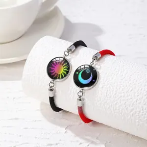 2-teilig modisch romantisch sonne und mond liebhaber edelstahl leuchtender edelstein gewebt armband valentinstag paar armband