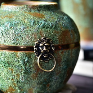 Bixuan <strong>Vases</strong> Green Retro Distressed Ceramic Jar <strong>Vase</strong> Unique Brass Ring Decor Art Porcelain <strong>Vases</strong> Table Centerpieces <strong>Set</strong> of <strong>3</strong> - Product Image 3