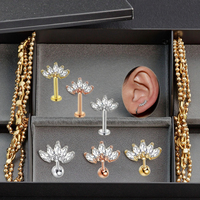 Marquis CZ Cartilage Boucle D'oreille En Acier Inoxydable Lotus Oreille Stud Anneaux Helix Piercing Dos Plat Boucle D'oreille De Mode Corps Bijoux