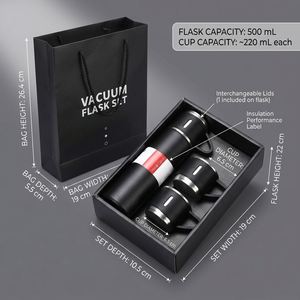 Custom Logo 500ml 17oz Stainless Steel Vacuum Flask Set Double Wall Thermal Bottle Gift Set with 2 Lids and Luxury Gift Box - Product Image 3