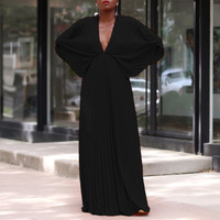 Robe longue en soie ample et élégante à col en V et manches chauve-souris, nouvelle tendance automne pour femme