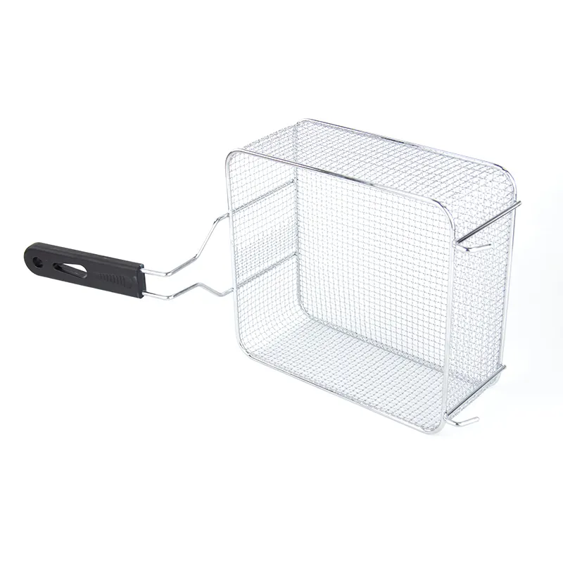 Customized Kitchen Restaurant Stainless Steel Frying Basket with Silicone Handle Heavy-Duty Mesh Colander   Strainer