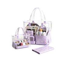 Sac fourre-tout pliable en plastique imperméable, sac de rangement transparent en PVC givré à poignée