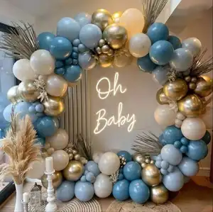 Kit lengkungan balon biru balon isi ganda untuk dekorasi pesta Baby Shower Kit karangan bunga biru laut