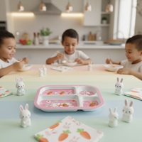 Ensemble de vaisselle pour enfants à motifs de dessins animés écologiques, assiette mignonne en mélamine givrée, boîte marron, plat rectangulaire, idéal pour la rentrée scolaire
