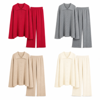 Ensemble deux pièces en maille à col mandarin pour femme, coupe ample, patchwork uni, manches longues, automne, prix de gros personnalisé ODM