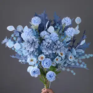 Blue Series decorazione di nozze composizione floreale Royal Navy Dusty Light Blue Series fiori fiori di rosa artificiali