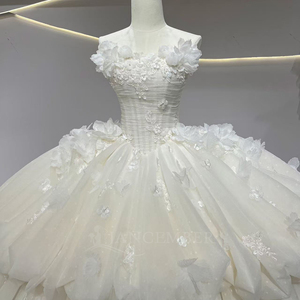 Robes de mariée JFH55 populaires sans bretelles, à volants, à fleurs 3D, style bouffant - Product Image 5