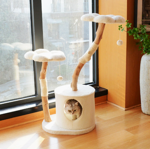 Arbre à chat moderne en bois avec condo en peluche, tour à gratter réglable, centre d'activités pour chats d'intérieur - Product Image 1
