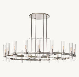 Amerikaanse Loft Retro Kandelaar Glazen Hanger Verlichting Restauratie Restaurant Licht Messing Glas Ring Kroonluchter - Product Image 4