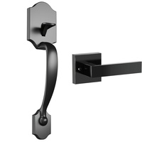 Ensemble de poignées de porte d'entrée noir mat avec levier intérieur réversible en alliage de zinc pour la sécurité résidentielle