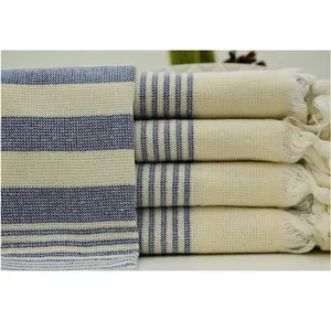 Groothandel Custom Goedkope Gestreepte Platte Weave Front Badstof Terug Fouta Turkse Hammam Strandlaken