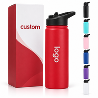 Bouteille d'eau portable personnalisée de 18 oz en acier inoxydable 304 à double paroi isolée sous vide, écologique, avec paille et poignée pour le sport et la gym