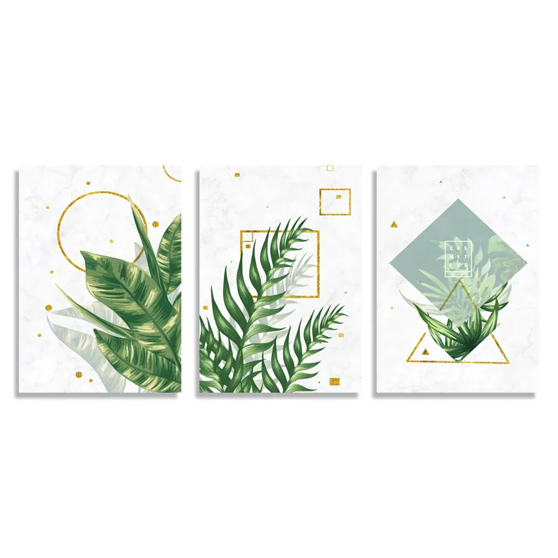 3 Panels Custom High Quality Green Plant Poster Combined With Wall Art Print For Wall Decoration