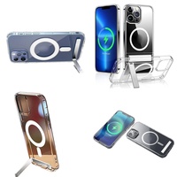 Casing Magnetik Transparan dengan Penyangga untuk iPhone 16 Pro Max 17 Air 15 14 13 12 11 Plus, Pelindung dengan Dudukan