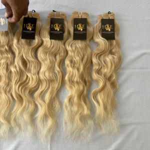 Tissage de corps humain indien Remy, blond 613, non traité, bouclé, deep wave, cheveux lisses, vente en gros - Product Image 2