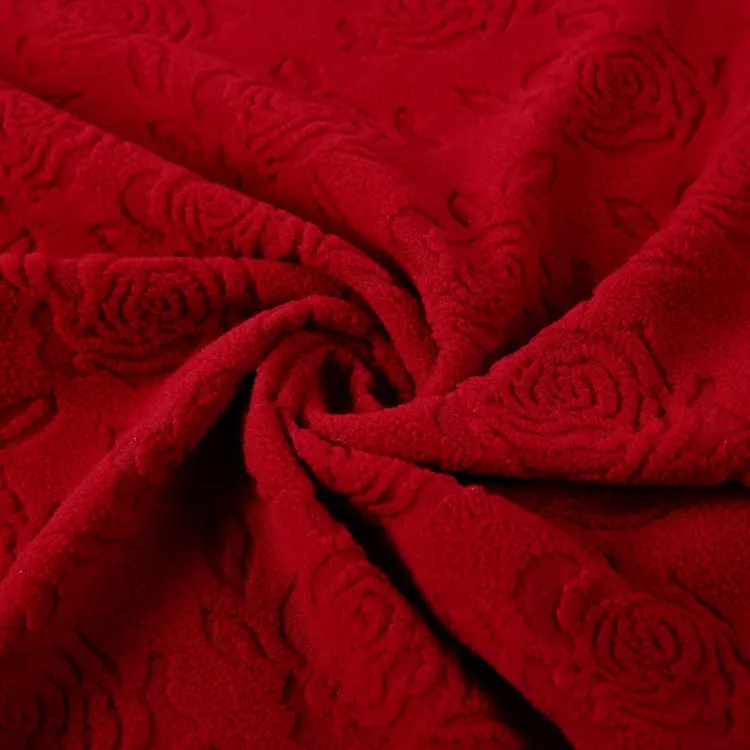David — tissu à tricoter en molleton floral, trame textile domestique, étoffe jacquard rouge pour couvertures
