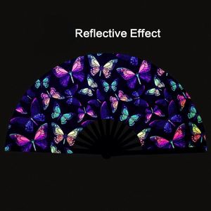 Abanicos de mano grandes reflectantes UV con diseño de hongos, abanicos de mano de PVC transparente personalizados, abanicos plegables con logo impreso personalizado al por mayor - Product Image 2