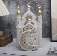 Décoration Ramadan 2026 : Plateau Blanc et Or, Chandelier, Dôme de la Kaaba, Mosquée Islamique, Ornement de Bureau en Résine – Livraison Directe