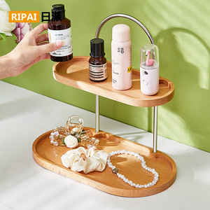 ริปายชั้นวางของไม้สองชั้นสไตล์ญี่ปุ่นสำหรับเครื่องสำอางและชั้นวางโชว์เครื่องประดับสีธรรมชาติ 32.9x17.9x30.2 ซม. - Product Image 1