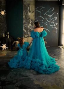 Nouvelle arrivée Fluffy Mère Et Moi Robes En Tulle Volants Avec Train Plus La Taille Pour Séance Photo Maman Et Fille Robe De Soirée En Tulle - Product Image 3