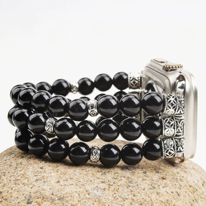 <span class=keywords><strong>Bracelet</strong></span> en perles d'obsidienne noire élastique de luxe pour hommes <span class=keywords><strong>Bracelet</strong></span> de montre pour <span class=keywords><strong>Apple</strong></span> <span class=keywords><strong>Watch</strong></span> avec <span class=keywords><strong>Bracelet</strong></span> de bijoux - Product Image 5