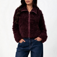 Cardigan en tricot bouclé shaggy de haute qualité pour femme, coupe oversize, avec col à revers, fermeture éclair, poignets et ourlet côtelés, coupe ample