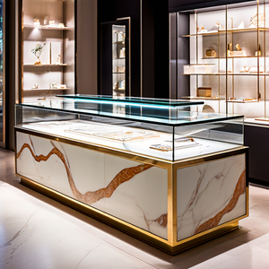 ตู้โชว์เครื่องประดับหรูหราทันสมัยพร้อมกระจกนิรภัยและสแตนเลส รับประกัน 5 ปี - ไอเดียการออกแบบเคาน์เตอร์ร้านค้าบูติก - Product Image 3