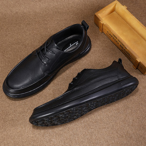 Chaussures habillées en cuir véritable pour hommes, à bout rond, à lacets, respirantes, pour le bureau, toutes saisons, noires unies, décontractées, pour le travail - Product Image 2