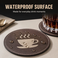 Sous-verres promotionnels en similicuir PU souple et imperméable pour bar et café, avec impression UV personnalisée/gravure laser et logo