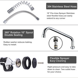 Grifo de Llenado de Fregadero Industrial Ecológico de Grado Hospitalario con Rociador de Prelavado Adicional, Grifo de Llenado Oscilante de 8 Pulgadas de Centro para Fregadero de Cocina Comercial - Product Image 4