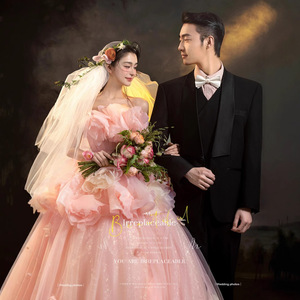 Floral Wedding Dress Ball Gown Strapless Empire Waist Tulle Pink For Photography - Product Image 1