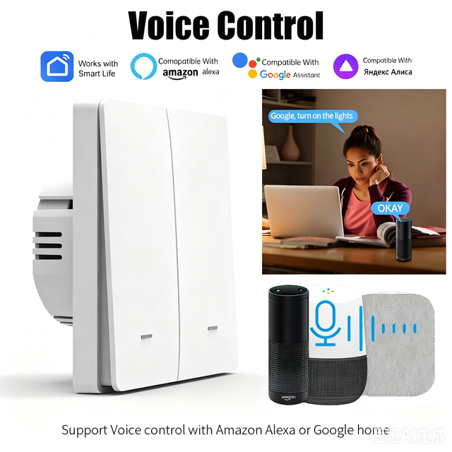 2 Gang Smart Light Switch with WiFi & Zigbee 10A Compatible with /Zigbee Smart Life App Google Home Voice Control