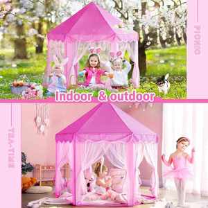 Grande tente de jeu château de princesse pour filles avec lumières étoiles, jouet pour enfants, jeux intérieurs et extérieurs - Product Image 5