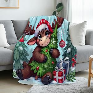 Couverture en flanelle à motifs de Noël, couverture de sieste, décoration de fête, cadeau de Noël, super douce, lavable en machine pour la chaleur hivernale - Product Image 2