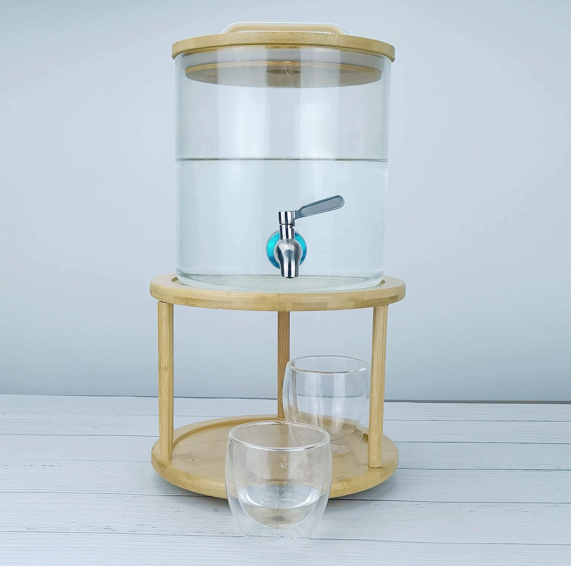 5L Ice Cold Drink Glass Beverage Dispenser with Wooden Stand