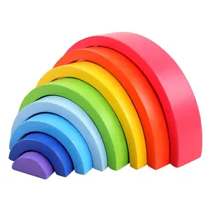 12 pezzi grandi blocchi educativi Montessori in legno giocattolo impilabile per bambini con Design arcobaleno
