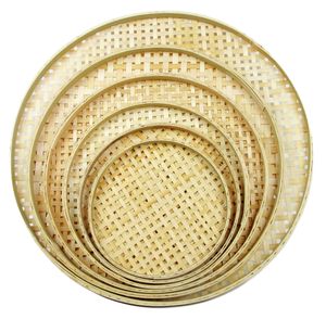 Keranjang anyaman bambu bulat satu tingkat, datar, dangkal, untuk menyimpan makanan, dekorasi dinding untuk dapur atau pajangan gantung - Product Image 1