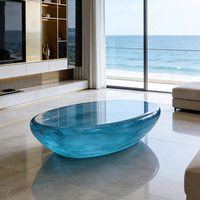 Table basse en résine transparente bleue, sculpture d'art moderne, meubles de luxe pour salon, décoration d'hôtel