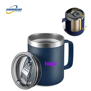 Taza de café aislada de acero inoxidable con asa Taza de viaje al vacío de doble pared Logotipo de taza de vaso personalizado con tapa deslizante